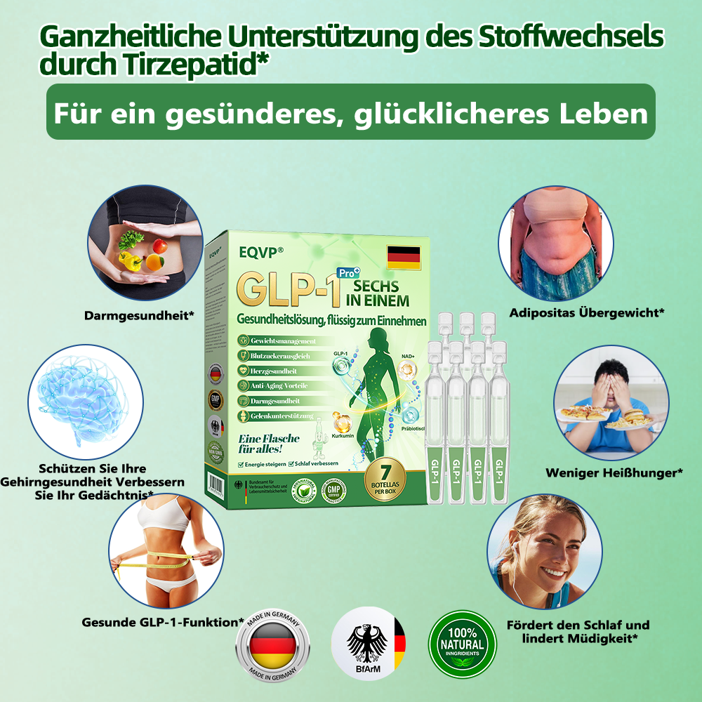 Offizieller Laden ✅| 𝗘𝗤𝗩𝗣® 𝐺𝐿𝑃-𝟏 SECHS IN EINEM Gesundheitslösung, flüssig zum Einnehmen ✅ Für Fettleibigkeit, Herz-Kreislauf-Gesundheit, Diabetes, Schlafapnoe, Darmgesundheit, Gelenkprobleme und mehr👨‍⚕️